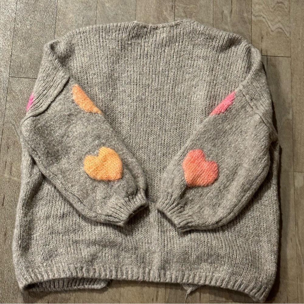 Made In Italy Heart Knitted Oversized Wool Blend Cardigan Sweater Size S/M - Picture 4 of 4